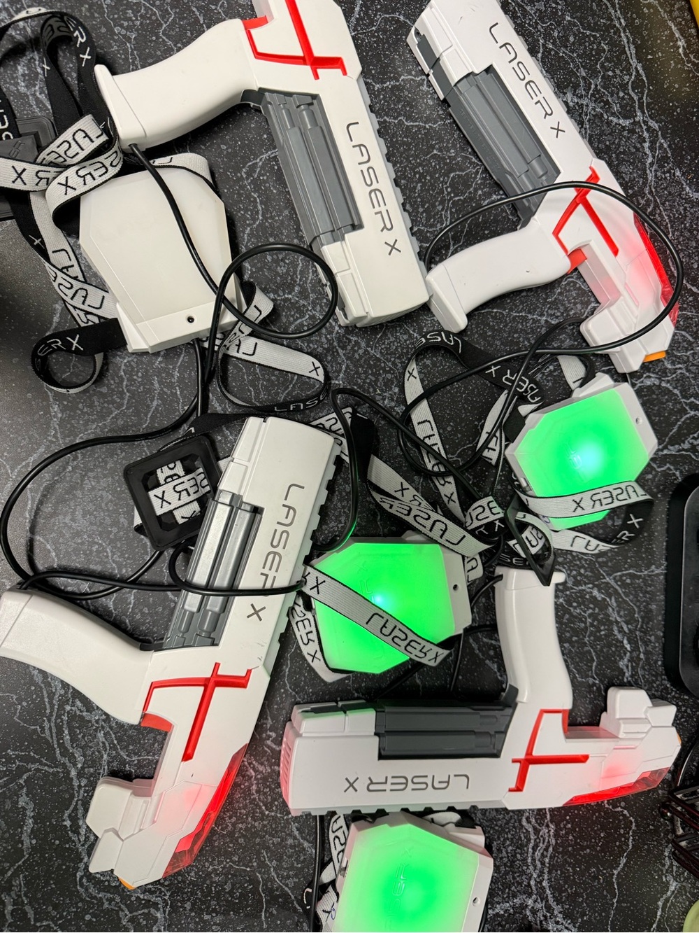 Laser X Set of 4 White & Red Laser Tag Blaster Set with Green Sensors